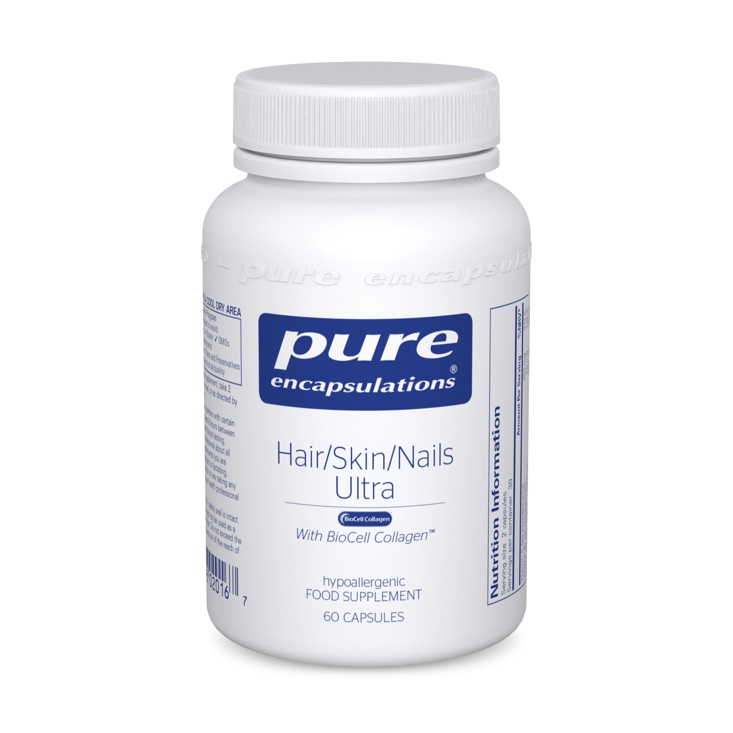 Pure Encapsulations Hair Skin Nails Ultra - With Biotin, Biocell Collagen, Vitamin C, Copper and Q10-60 Capsules