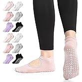 HooLing 12 Pairs Pilates Socks Bulk with Grips for Women Non Slip Crew Yoga Socks for Workout Dance Yoga Barre Pilates Gifts
