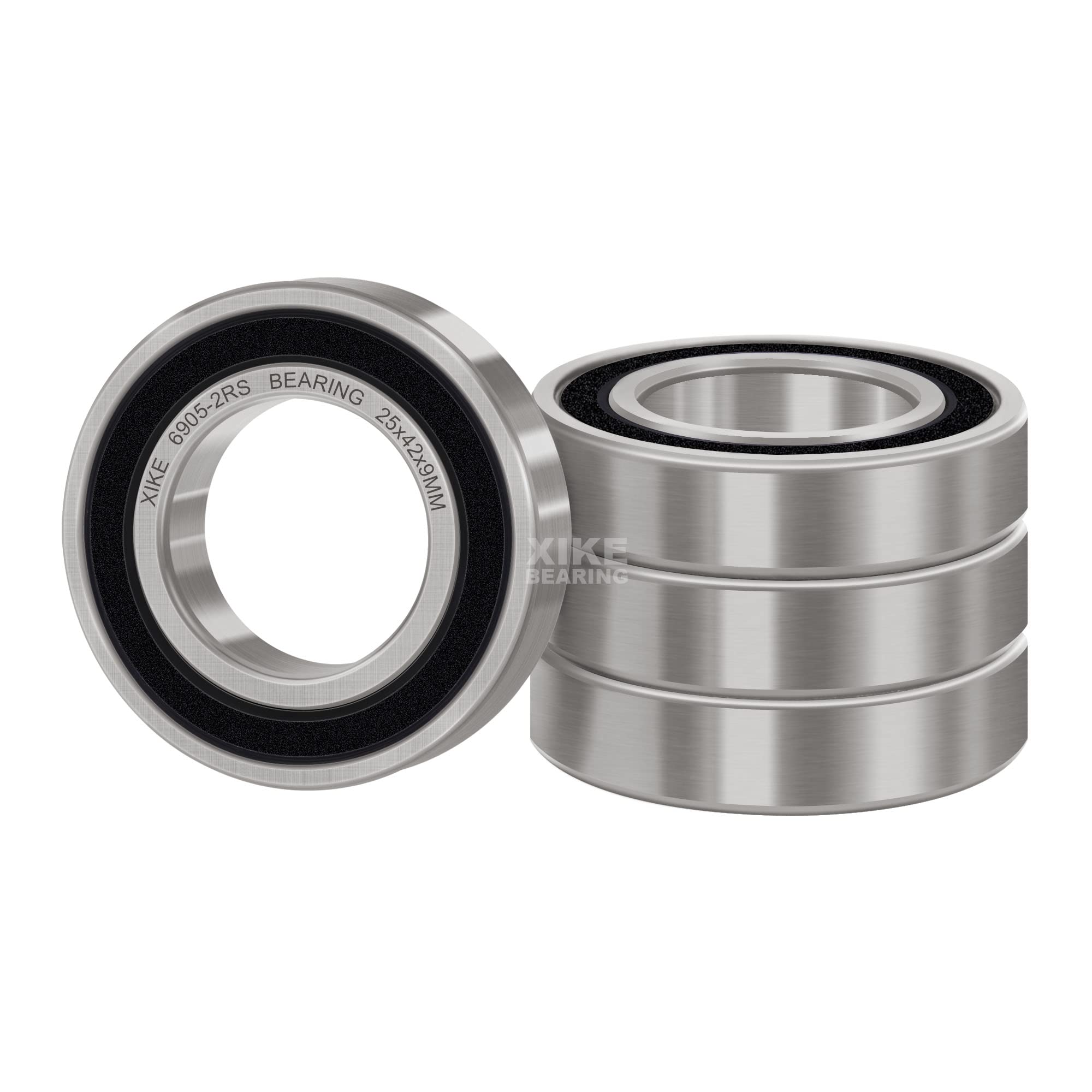 XIKE 6905-2RS Ball Bearings 25x42x9mm Double Seal Deep groove ball bearings, Chrome Steel and Lubricated, pack of 4.
