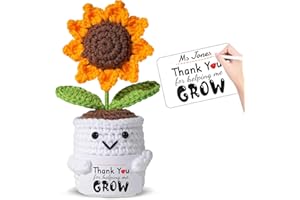 Teacher Appreciation Gifts for Women - Handmade Crochet Sunflower Pot with “Thank You for Helping Me Grow” Personalized Card, Graduation End of Year Teacher Retirement Gift, Thank You Gifts for Women