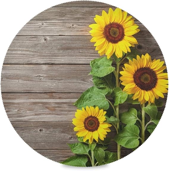 Sunflowers Round Placemats Set of 4 Wooden Board Sunflowers