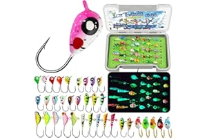Dovesun Ice Fishing Jigs Kit Glow in The Dark Fishing Gear Lures 35 Pcs Ice Jig Head with Tackle Box for Panfish Walleye Crappie Perch Bluegil Trout