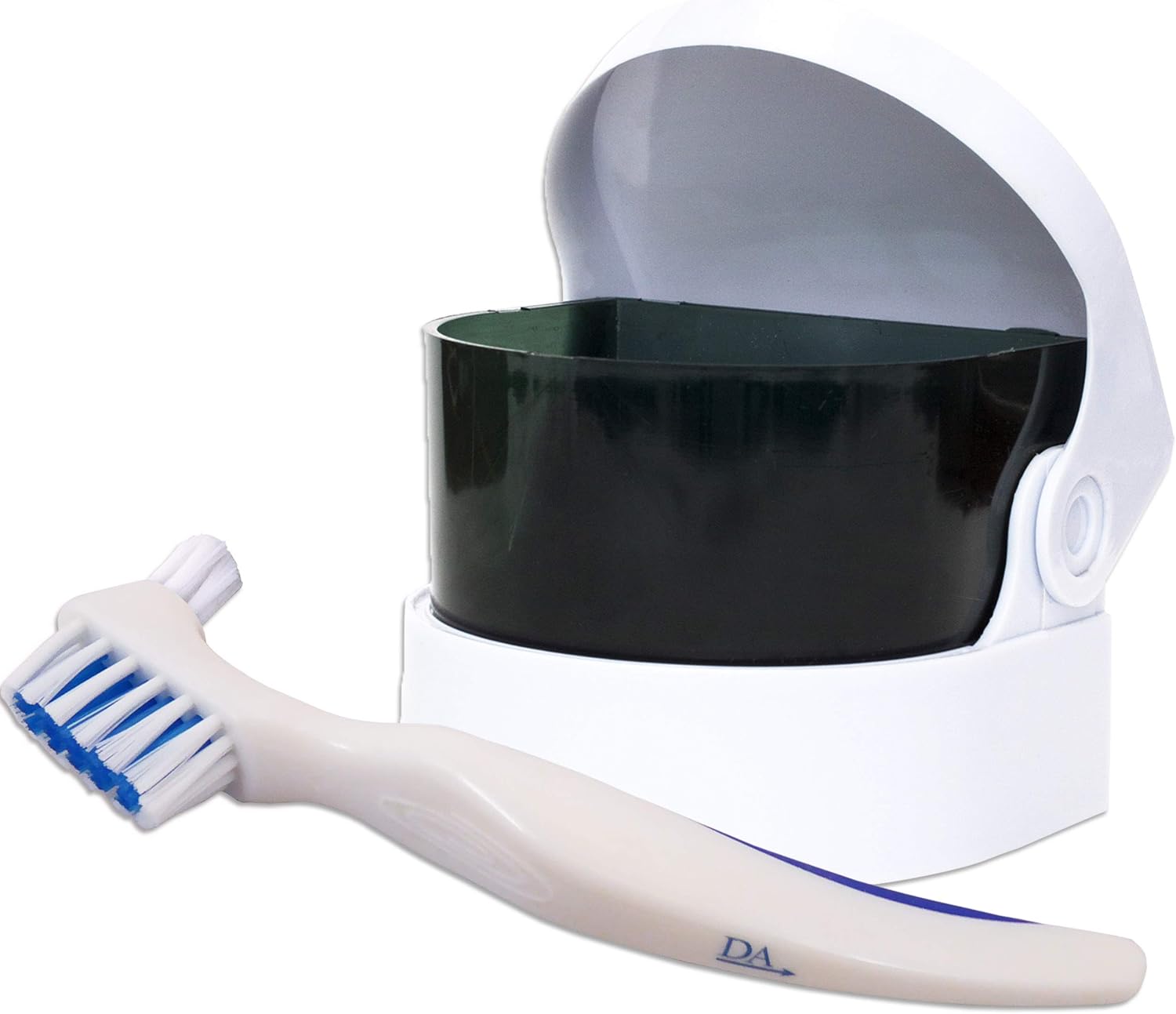 Sonic Cleaner and Brush ~ Storage Container for Soaking and Cleaning Ortho Retainers Dentures and More… (White Brush)