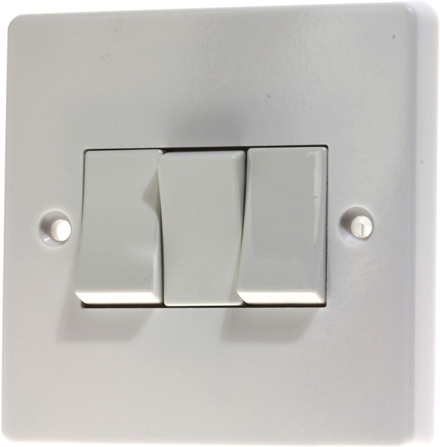 Crabtree 4173 Triple Lightswitch, 10 amp 1 or 2 Way, Standard White Moulded Plastic