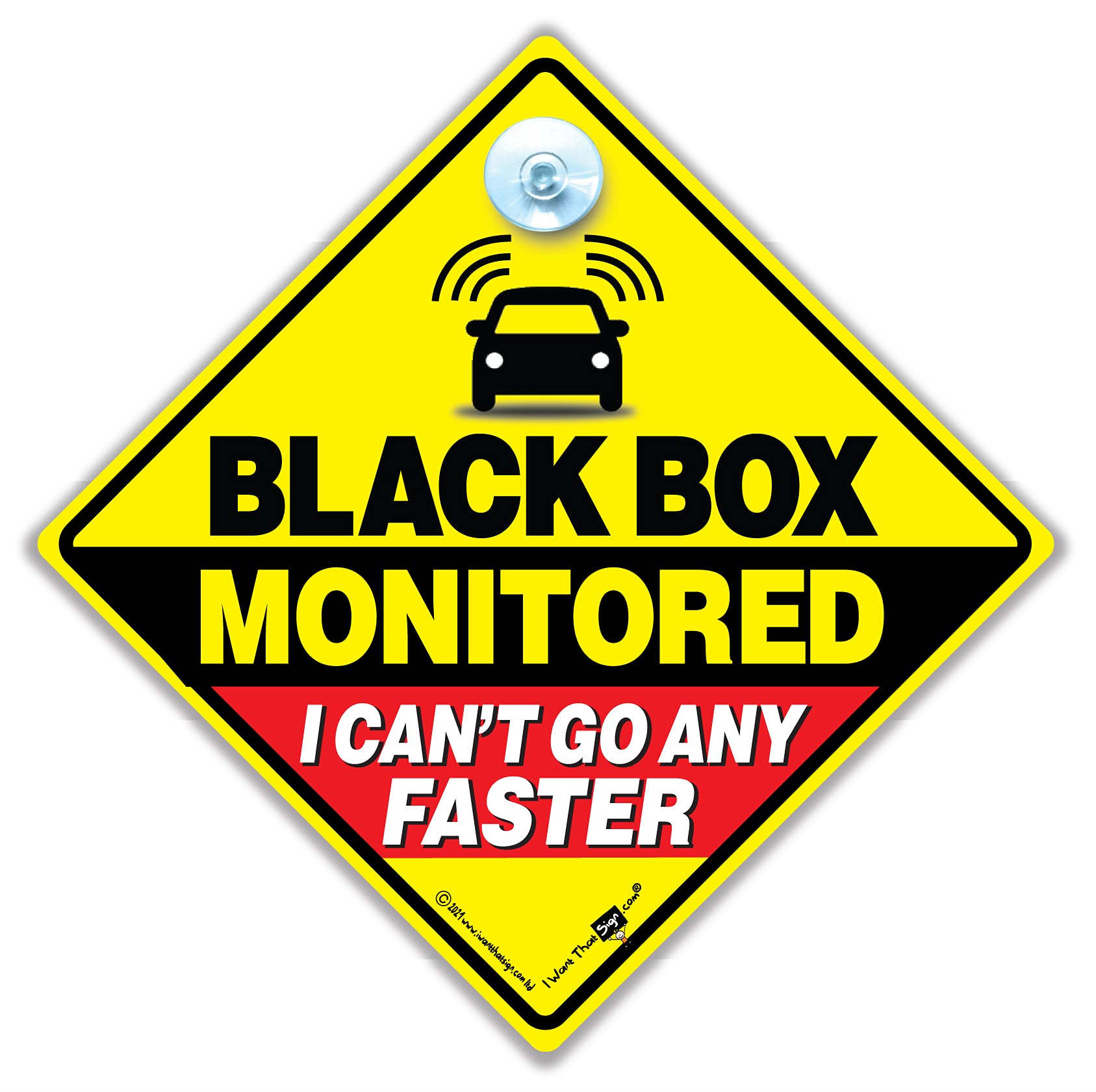 Black Box Monitored Car Sign, Suction Cup Car Window Sign, Baby On Board Sign Style Advisory Car Sign For Black Box Drivers in Super Bright Yellow and Black 14cm x 14cm