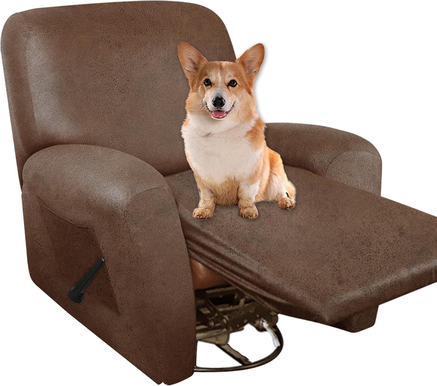 Slipcovers - molasofa Leather-Look Spandex Recliner Chair Covers,4-Piece Recliner Cover with Pocket,Soft Non Slip Recliner Covers for Recliner Chair,Washable Furniture Protector (Brown)