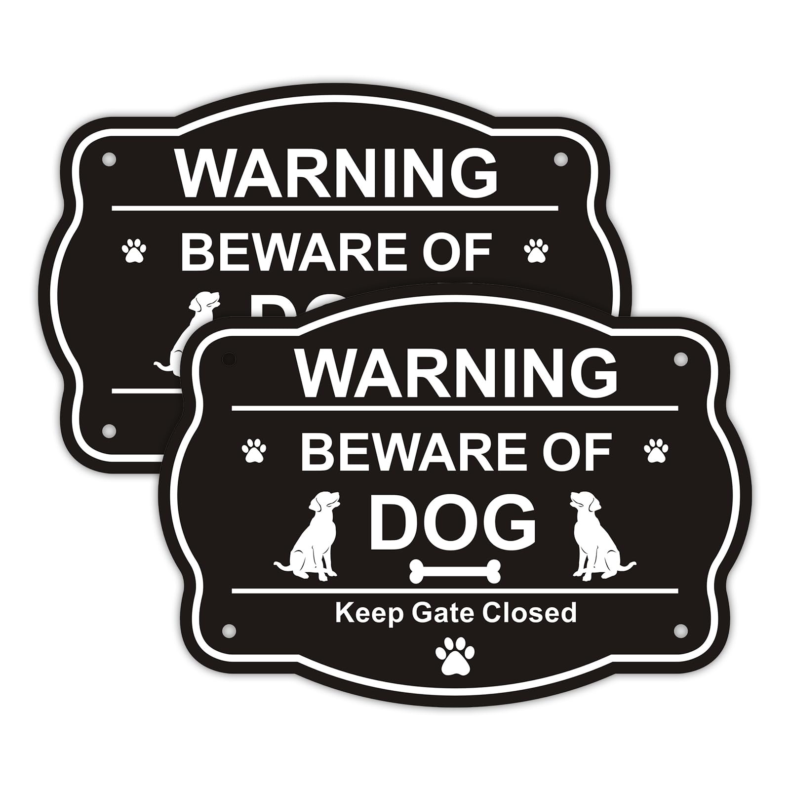Acuxiaza 25x18 cm Beware of The Dog Sign 2 Pcs Reflective Aluminum Keep Gate Closed Sign, UV Protected, Rust Free, Waterproof Matel Signs with 4 Pre-Drilled Holes For Wall Gate Fence Door