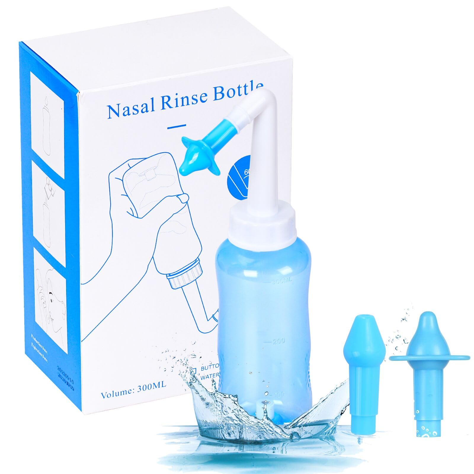 Neti Pot Sinus Rinse Kit Nose Wash Cleaner 300ML Nasal Rinse Sinus Rinse Bottle Pressure Rinse Nasal Irrigation for Adult and Kid BPA Free