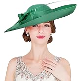 Big Wide Brim Fascinator Hats for Women Ladies Kentucky Tea Party Dress Flat Top Fedoras Hat with Bow Feather