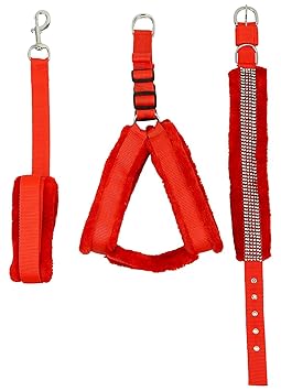 Skora Nylon Red Fur .75 inch Small Dog Harness, Dog Collar & Leash (Chest Size : 26-30 inch)