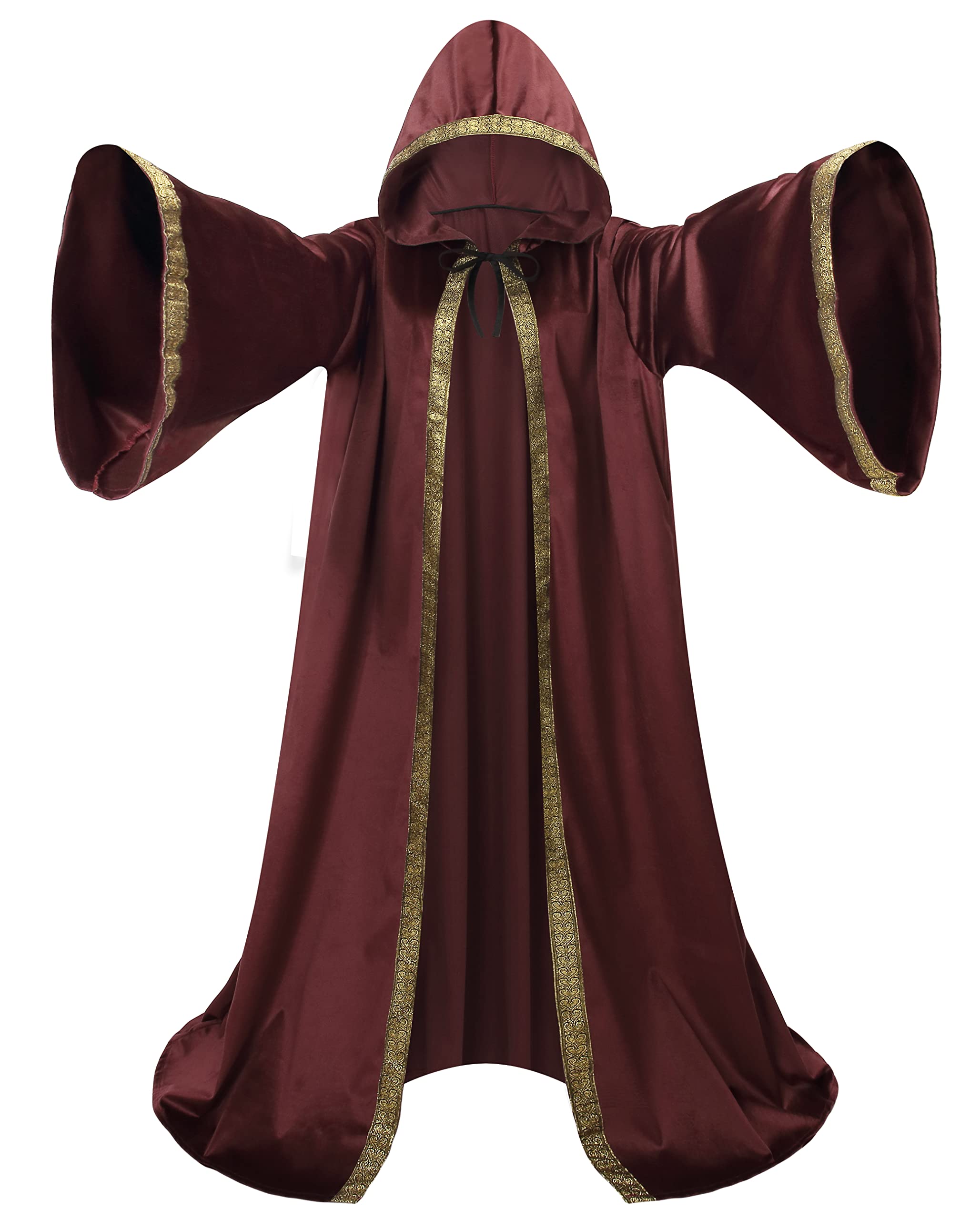 DELIVESS Unisex Velvet Wizard Robe Wizard Cloak Cosplay Renaissance Costume Halloween (66.93",Jujube Red)