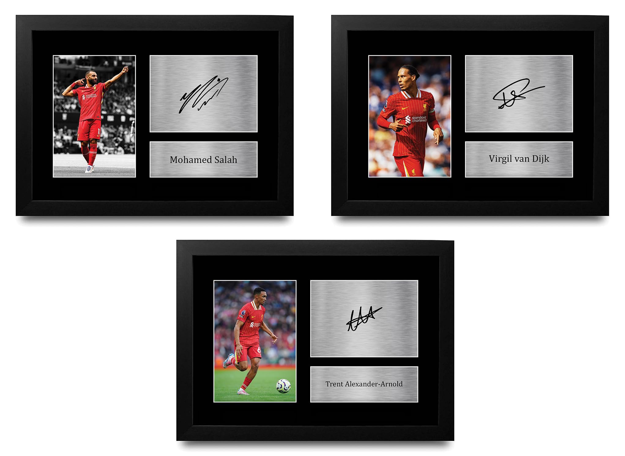 HWC Trading Salah, Diaz & Van Dijk Collection of 3 Liverpool Gifts Printed Signed Autograph Pictures for Football Fans and Supporters - A4 Framed