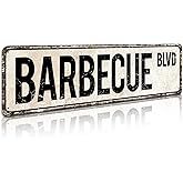 SOYAVE Barbecue Blvd Street Sign, Barbecue Sign Barbecue Decor Barbecue Lover Gift, Vintage Wall Decor for Home/Garden/Kitchen, Novelty Metal Signs 4"x16"
