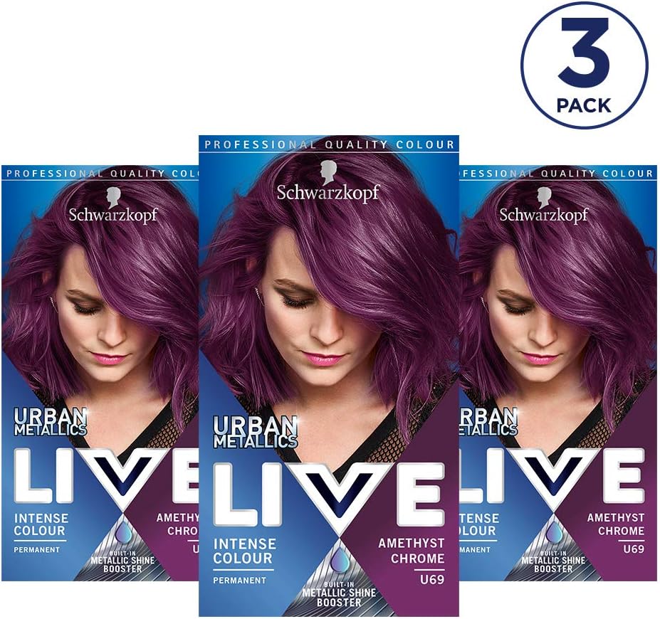 Schwarzkopf Live Intense Colour Hair Dye, Permanent Colour & Built-In Vibrancy Serum – 3x U69 Amethyst Chrome - Image 3