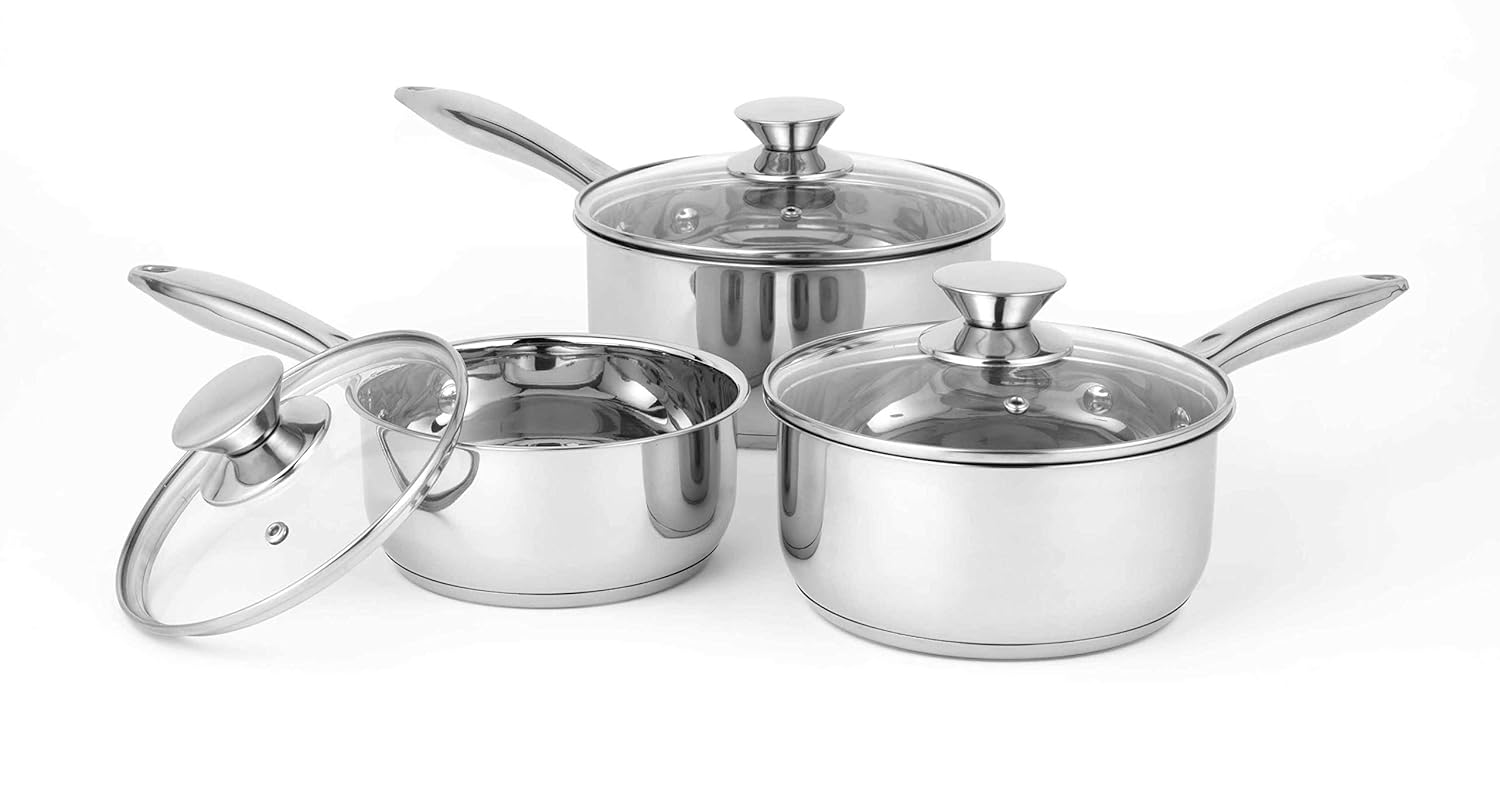 Russell Hobbs Classic Collection 3-Piece Saucepan Set, Stainless Steel, Silver