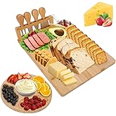 TURIMON Bamboo Charcuterie Board Set - Cheese Serving Platter with 4 Stainless Steel Knives and Fruit Tray - Elegant Cheese Board for Parties, Weddings, and Home Entertaining