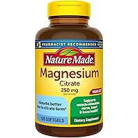 Nature Made Magnesium Citrate 250 mg per serving, Dietary Supplement for Muscle, Nerve, Bone and Heart Support, 120 Softgels,