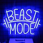 CKTBLEY Beast Mode Neon Sign Blue Letter Neon Gym Signs Motivational Wall Art Gym Decor Barbell LED Neon Lights Signs Dumbbell Neon Light for Bedroom Gym Sports Room Man Cave Decor