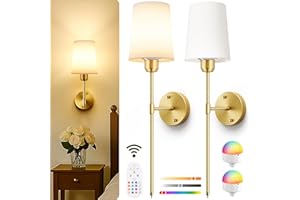 Battery Operated Wall Sconces Set of 2, Bronze Wireless Wall Lights with Rechargeable Magnetic Bulbs and Remote, Dimmable & 1