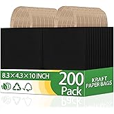 OEMVALATY 200 Pcs 8.3x4.3x10 Inch Medium Black Paper Bags with Handles Bulk, Kraft Paper Gift Bags for Birthday Party Favors Grocery Retail Business Shopping Goody Merchandise Craft Take Out Bags