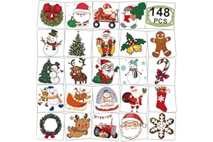 CHARLENT Christmas Temporary Tattoos for Kids - 148 PCS Christmas Individual Tattoos for Kids Christmas Xmas Party Favors, Stocking Stuffer, Christmas Eve Gift