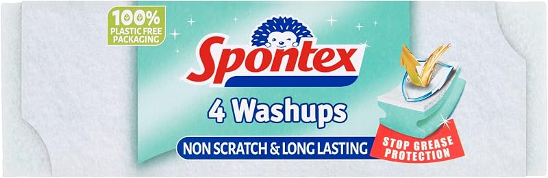 Spontex Washups Non Scratch Sponge Scourers 4 Pack 68x40x86 mm