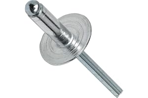 Fastenere Large Flange Pop Rivets - 3/16" x 1/8" (50 Pack) Aluminum Body Steel Mandrel, Heavy Duty Dome Head Blind Rivets, Open End 6-2 Gap .020" - .125" - Corrosion Resistant, High Shear Strength