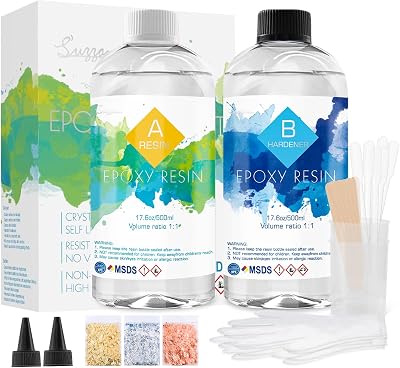 Suzzam Epoxy Resin Kit 1000ml 1:1 Crystal Clear with Gold Foil, Gloves