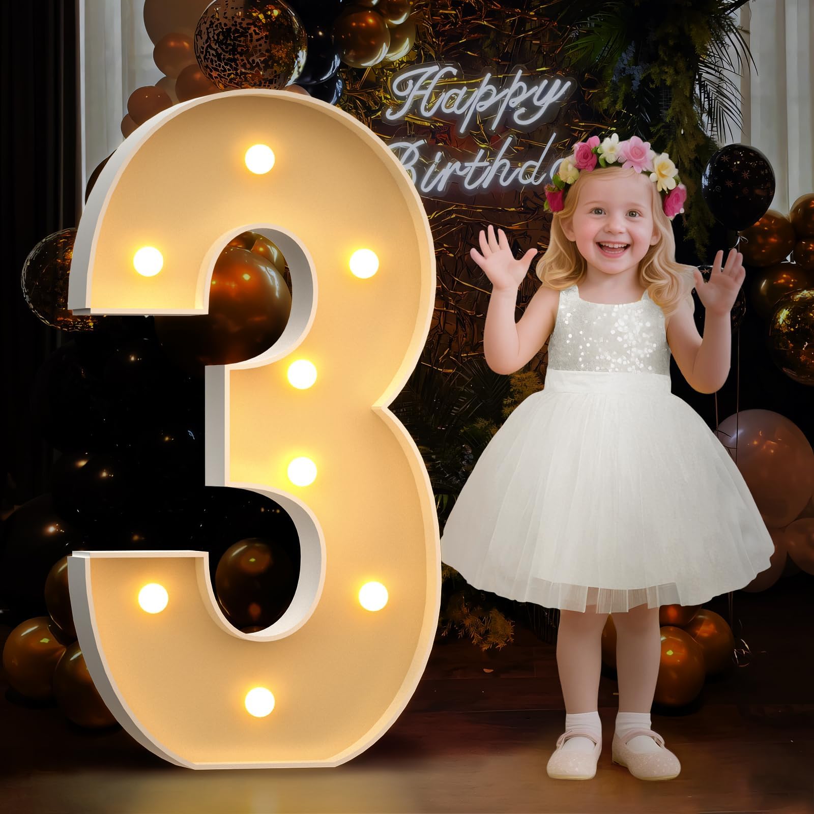 Photo 1 of 3FT Marquee Numbers 3 for 3rd 13rd Birthday Decorations, Large Light Up Number for Party Decor, Big Number for Baby Shower Wedding Anniversary Engagement Party, DIY Pre-cut Foamboad Mosaic Numbers