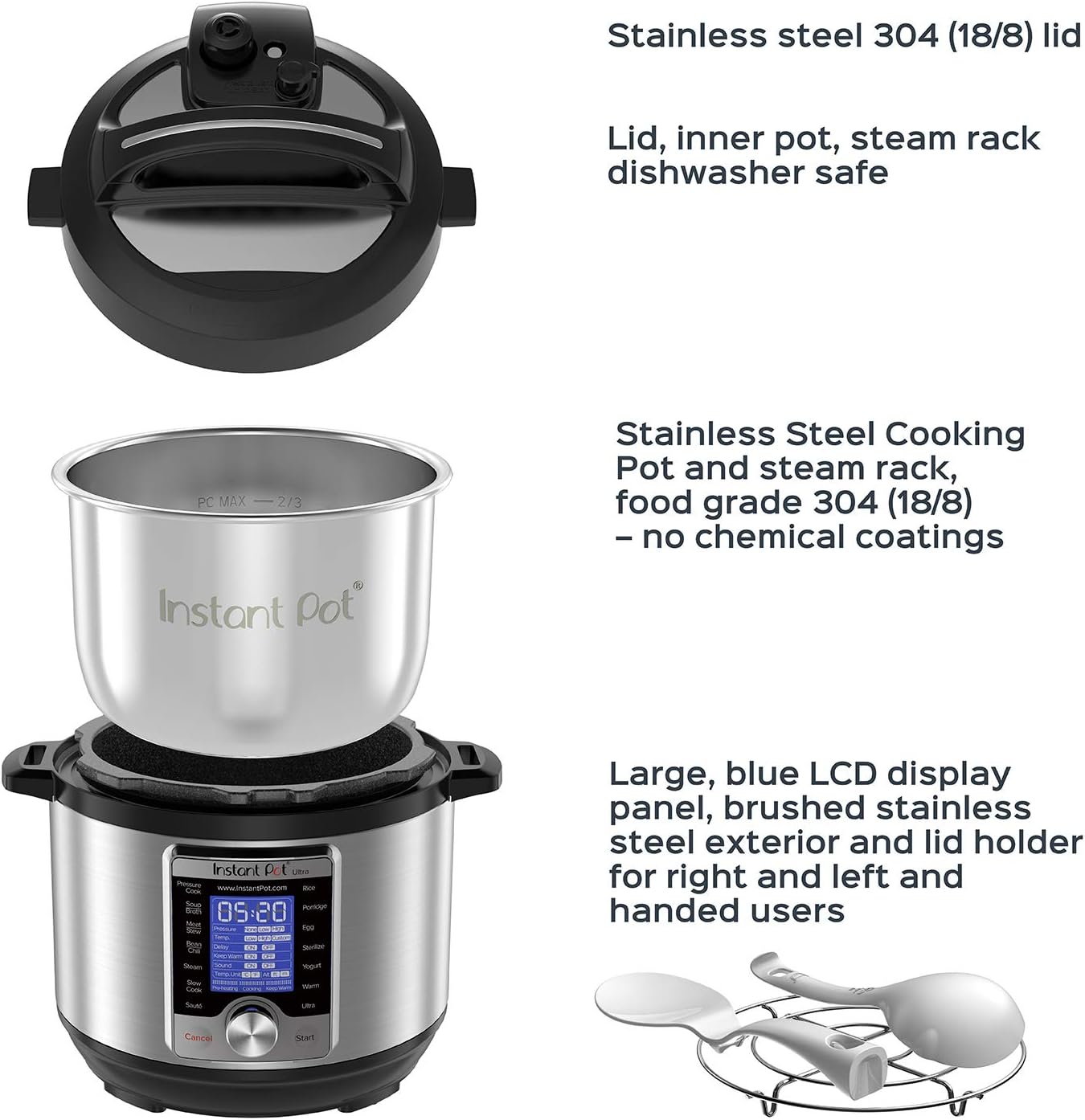 Instant Pot Ultra 3 Qt 10-in-1 Multi- Use Programmable Pressure Cooker, Slow Cooker, Rice Cooker, Yogurt Maker, Cake Maker, Egg Cooker, Sauté, Steamer, Warmer, and Sterilizer, Silver: Kitchen & Dining