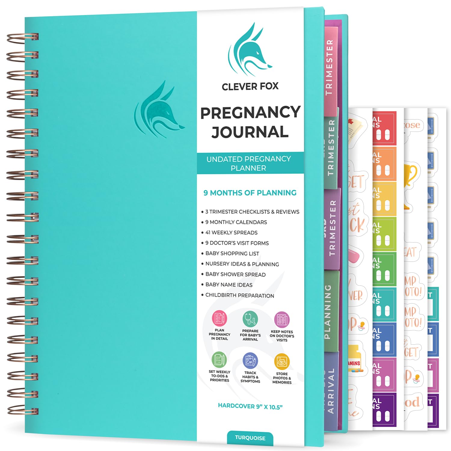 Clever Fox Pregnancy Journal & Memory Book - Pregnancy Planner & Notebook for Expecting Moms – Baby Keepsake, First Time Moms Gift (Turquoise)