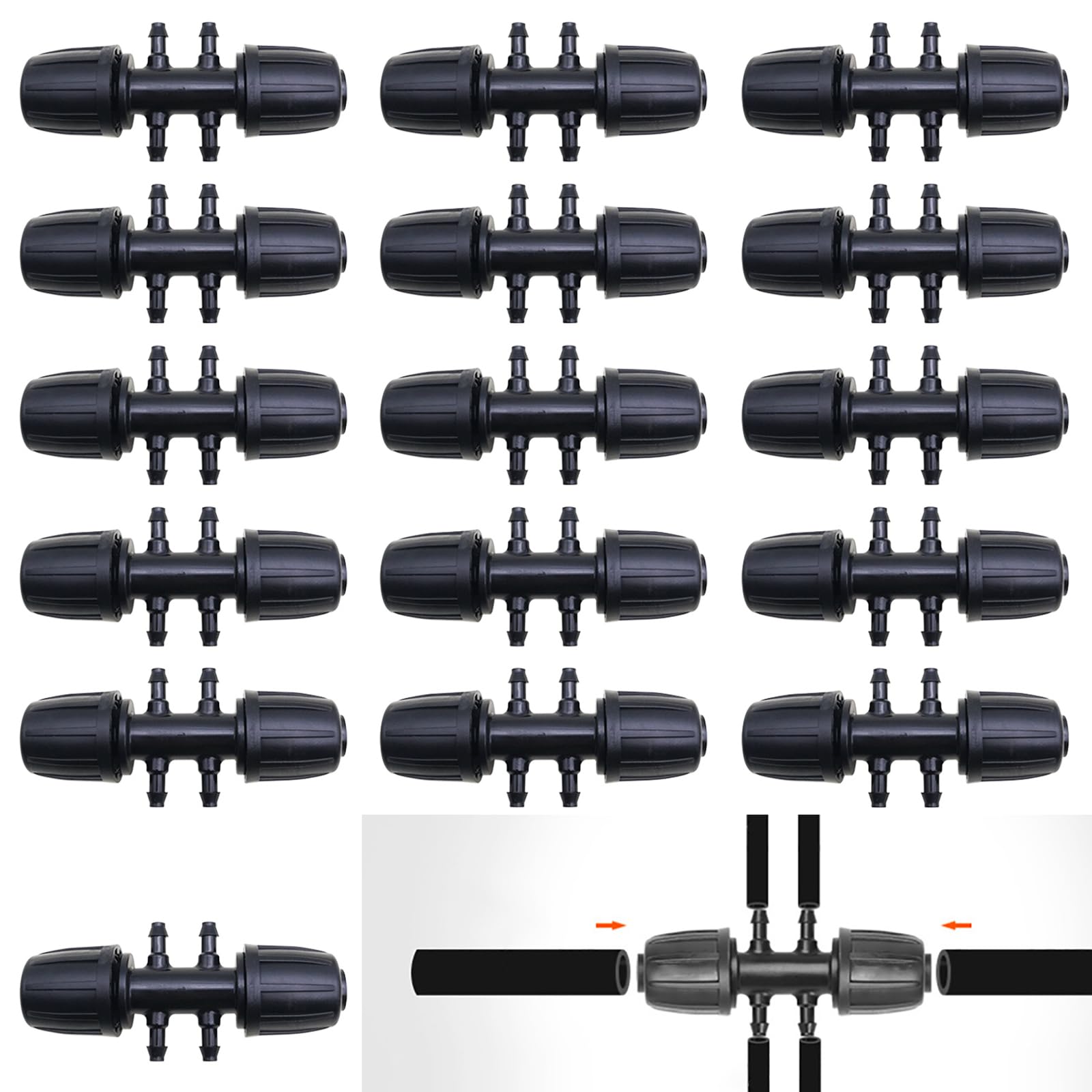 Irrigation Pipe Connectors, CTRICALVER 1/2 inch Drip Irrigation Tubing, 6-Way Drip Irrigation Connectors, for Garden, Lawn, Patio, Plastic Drip Fittings, 16mm Drip Sprinkler Systems Accessories 16Pcs