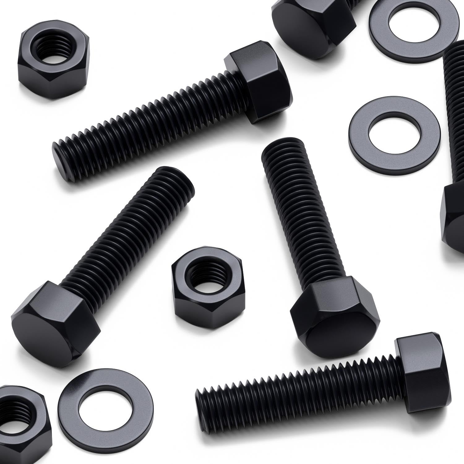 10x Black Nylon Hex Head, M12 x 50mm, Plastic Nuts and Bolts, Washers, Hexagon, Nylon