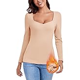 WOWENY Thermal Shirts for Women V Neck Fleece Lined Long Sleeve Base Layer Soft Warm Underwear Tops Cold Weather