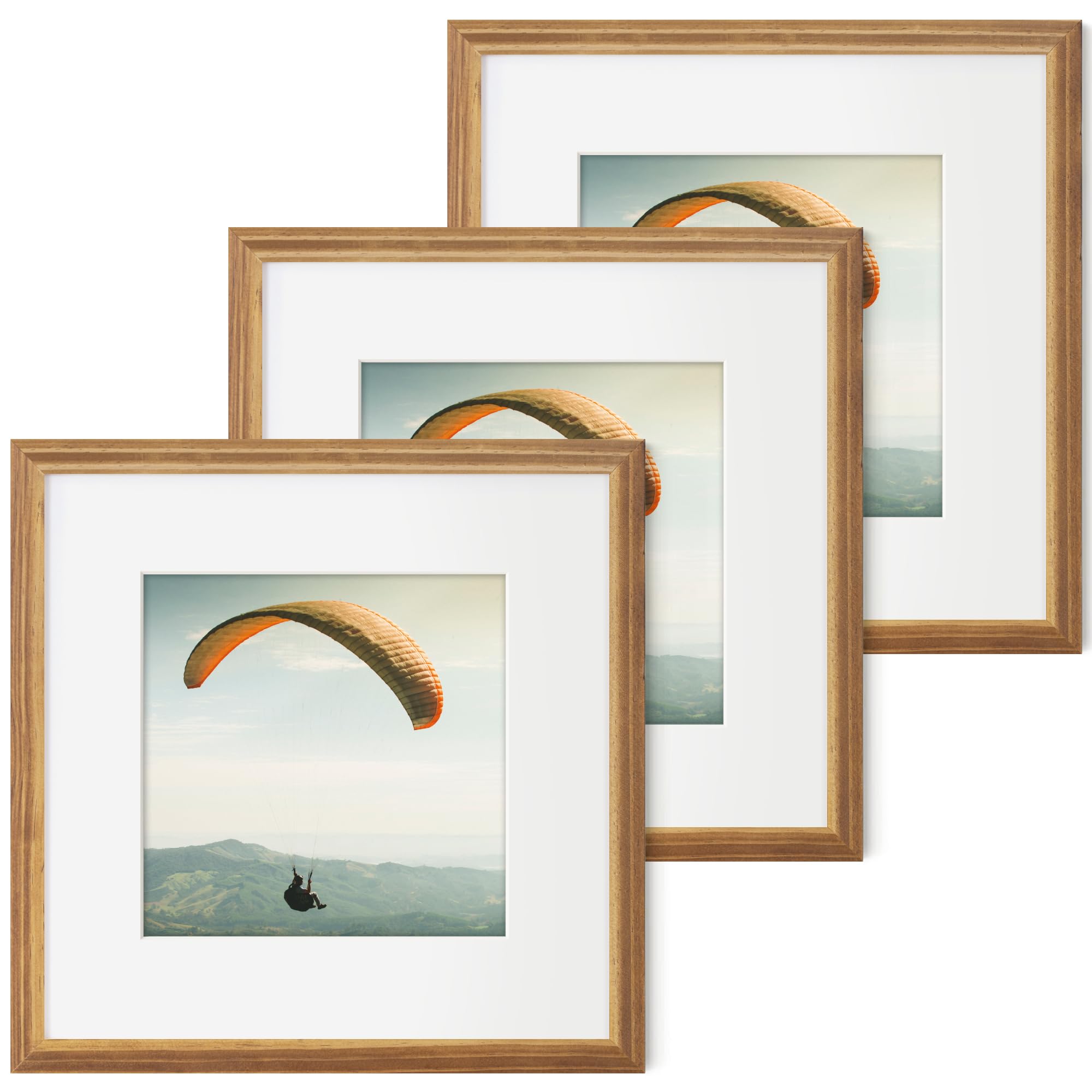 Photo 1 of 12x12 Picture Frame, Square 12 x 12 Frames Made of Solid Wood with Plexiglass, 12x12 Frame Matted to 8x8, Set of 3 12x12 Frames Wall Gallery Frames, Carbonized Brown Color
