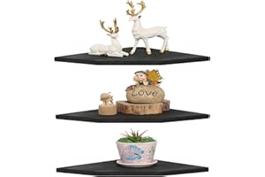 DUICIRX Corner Wall Shelves, Wood Corner Floating Shelves with Cable Raceway, Wall Mount Storage Display for TV Accessories, Monitor, Speaker, Cable Box, Game Console (Black, Diamond- 10 Inch)