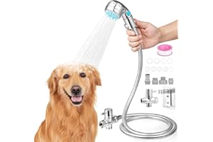 Petbank Dog Shower Attachment, Dog Washing Hose Attachment with Diverter Valve, Dog Shower Brush Dog Shower Attachment for Bathroom Shower Arm, for Pet Bathing, Massaging & Grooming, Indoor & Outdoor
