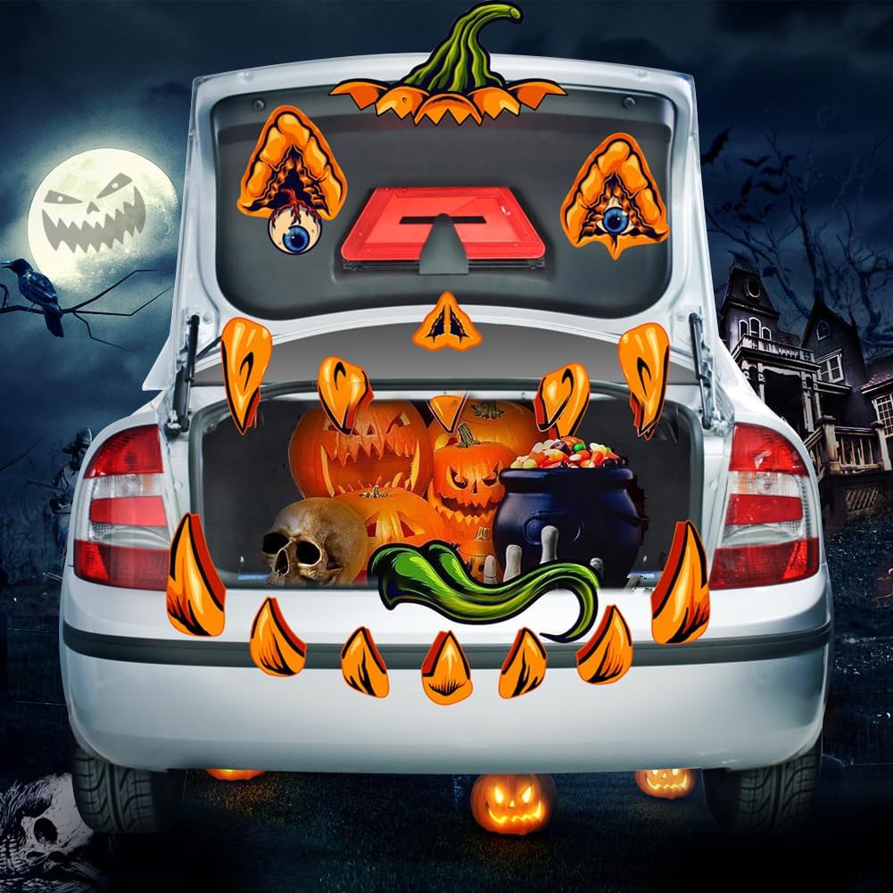 Garage Door Decorations - Trunk or Treat Car Decorations Kit with Spider, Halloween Decorations for Car & SUV, Outside Garage Archway Door Haunted House Car Stickers Home Party Supplies (Pumpkin)