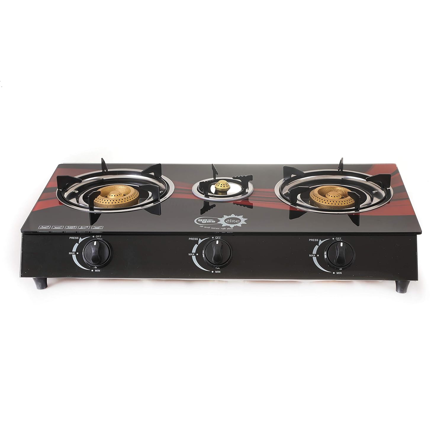 Buy Go Gas Elite 3 Burner Auto Ignition Glass Top Gas Stove with Heavy Brass Burner & Durable