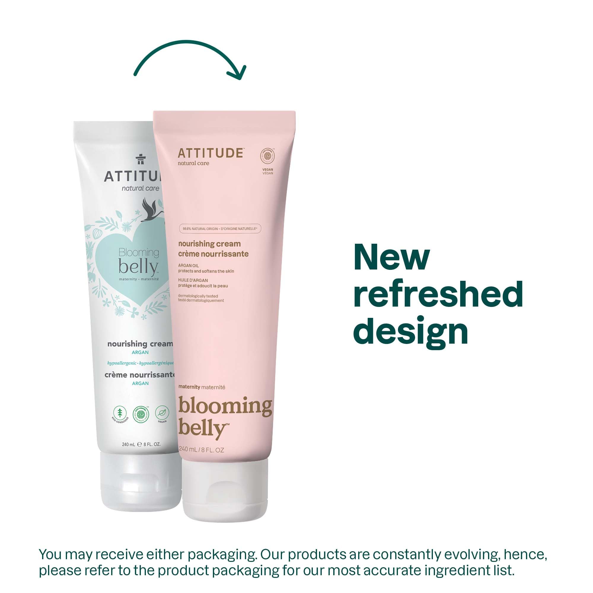 ATTITUDE Pregnancy Nourishing Body Cream, EWG Verified, Dermatologically Tested, Plant and Mineral-Based, Vegan Maternity Products, Argan Oil, 8 Fl Oz