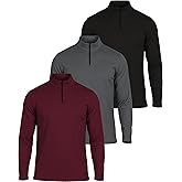 Real Essentials 3 Pack: Men's Mesh Long Sleeve Athletic Quarter Zip Pullover - Outdoor UPF 50+ (Available in Big & Tall)