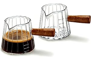YQWIN 2Pcs Espresso Cups Espresso Measuring Cup Glass Espresso Cups with Handle 6 OZ Espressos Accessories Milk Frothing Pitc