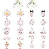 Cheriswelry Summer Enamel Charms for Jewelry Making 48Pcs Pink Enamel Alloy Plated Pendants Rainbow Flower Shell Ice Cream Assorted Charm 10-22.5mm for Necklace Bracelet Earring Making
