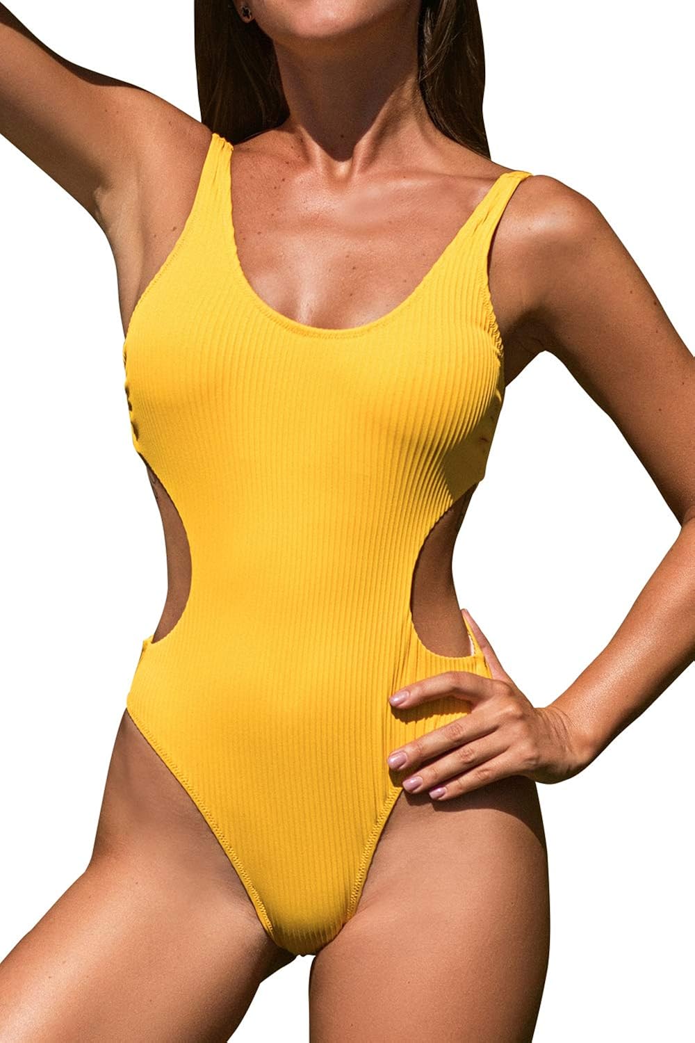 yellow ribbed swimsuit