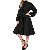 RuoRayVan Women's 2026 Spring Dresses Long Sleeve Elegant Crew Neck A-Line Elastic Wasit Lightweight Formal Casual Midi Dress