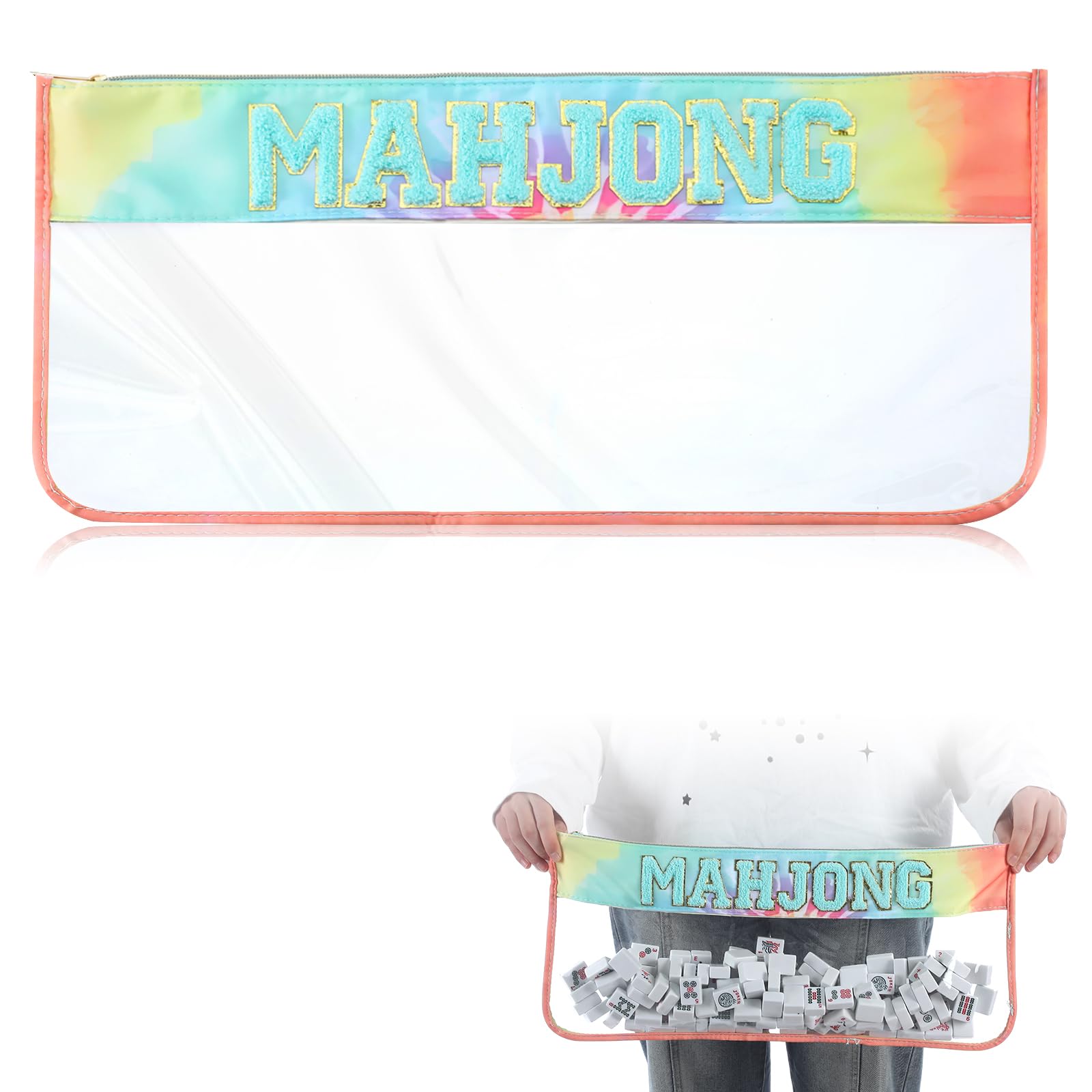 Sunnymove 1 PCS American Mahjong Bag - Empty Mahjong Tiles Bag Only with Zippered & Letters, Case Only (Rainbow Color,Moh-jong)