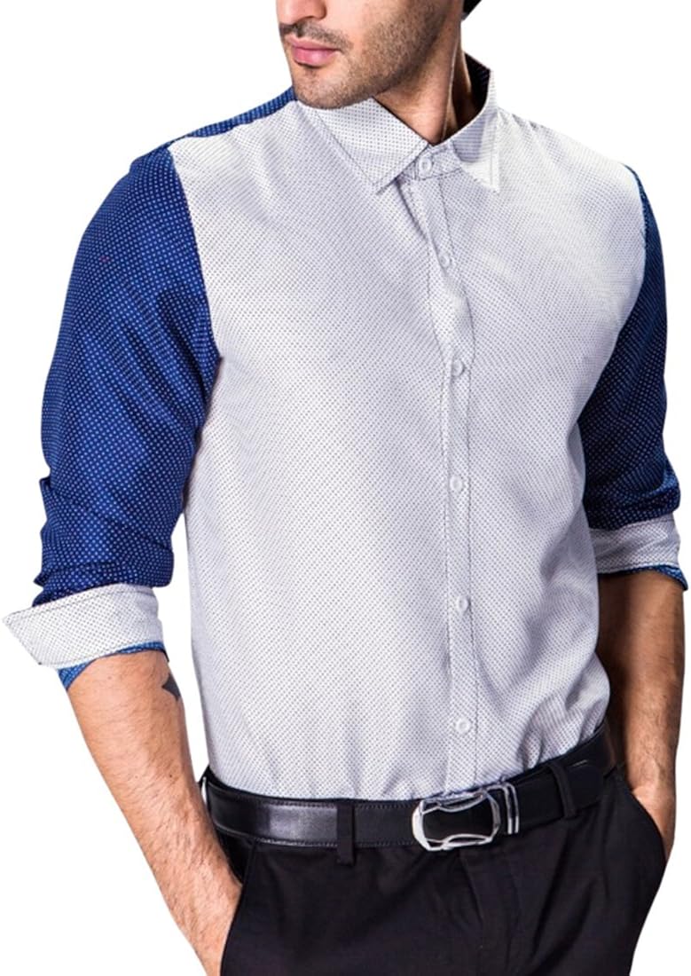 LTYY Men's Slim Fit TexturedSolid Dress Shirt Long Sleeve XL White at