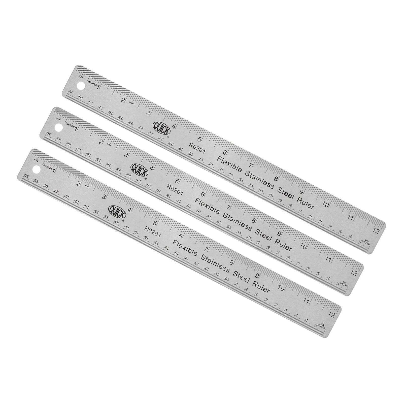 Kozelo 3pcs Stainless Steel Ruler - [30cm/12 Inch] Double-Scale Metal Measuring Tools with Non-Skid Backing for Architectural Design Use