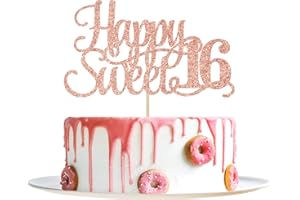 YOTAWEBERY Rose Gold Glitter Happy Sweet 16 Cake Topper - Happy 16th Birthday Cake Decor - Hello 16, Cheers to 16 Years Birthday Party Decoration Supplies