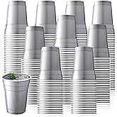 Dandat 200 Pcs 18 oz Plastic Disposable Cups Bulk Heavy Duty Large Cold/Hot Drinking Cups Disposable Container for Beverages Water Wedding Birthday Graduation Ceremonies Party BBQ Picnics, Silver